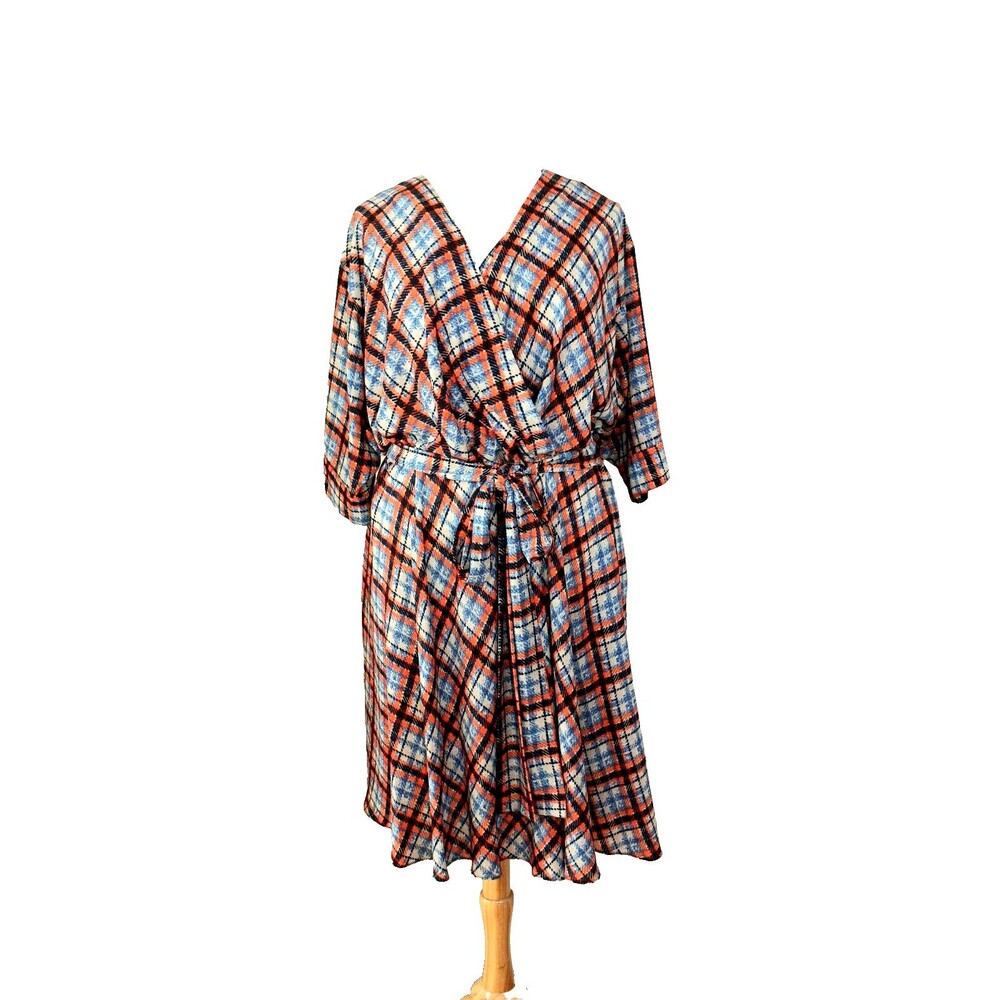 Rockabilly ELIZA J Dress Plus 22W Blue Black Orange Plaid Flared Skirt Retro *